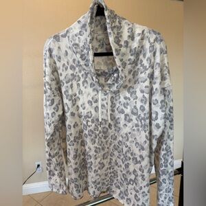 Calvin Klein White and Gray Animal Print Cowl Neck Sweatshirt